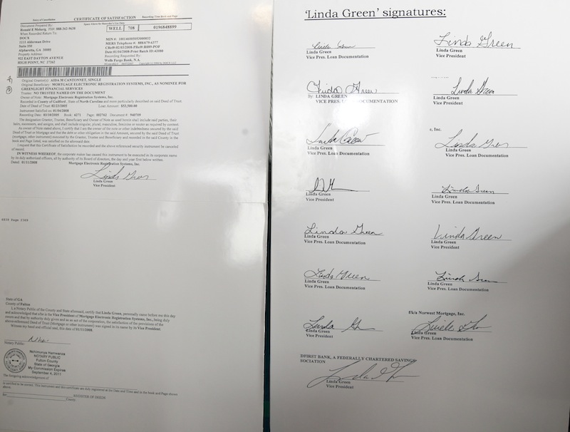 In this May 2011 file photo, signatures on different loan documents all "signed" via robo-signing. A panel for the Maine Board of Overseers of the Bar has recommended disciplinary action against one of three Maine lawyers accused of mishandling the response to a 2010 revelation tied to “robo-signing.”
