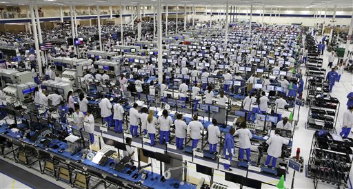 Workers man the Motorola smartphone plant in Fort Worth, Texas, in this 2013 photo. Since 2004, U.S. manufacturers have improved their competitiveness compared with every major exporter except India, Mexico and the Netherlands.