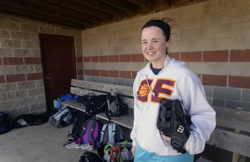 Ashley Tinsman of Cape Elizabeth plays not only high school softball in the spring but also with a traveling club team in the summer. She verbally committed to UMaine in September, as a junior.
