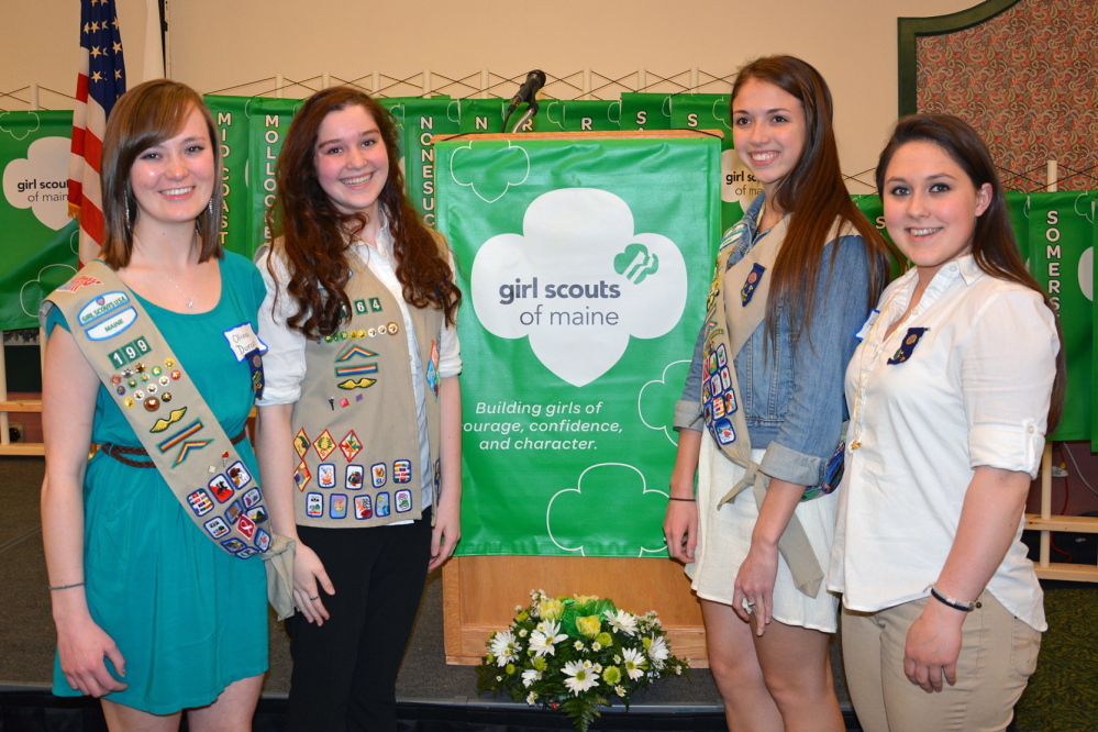 Maine Girl Scouts who received the Gold Award for their Take Action projects are, from left, Olivia Duran of Hampden, Deidre Sachs of Freeport, Paige Rainford of Hampden and Ariel Bouchard of Brunswick. The other recipients were Bailee Bartash of Lincoln, Kelly Bridge of Berwick, Heather Brown of East Orland, Sarah Draper of Caribou and Samantha McGarrigle of Hampden.