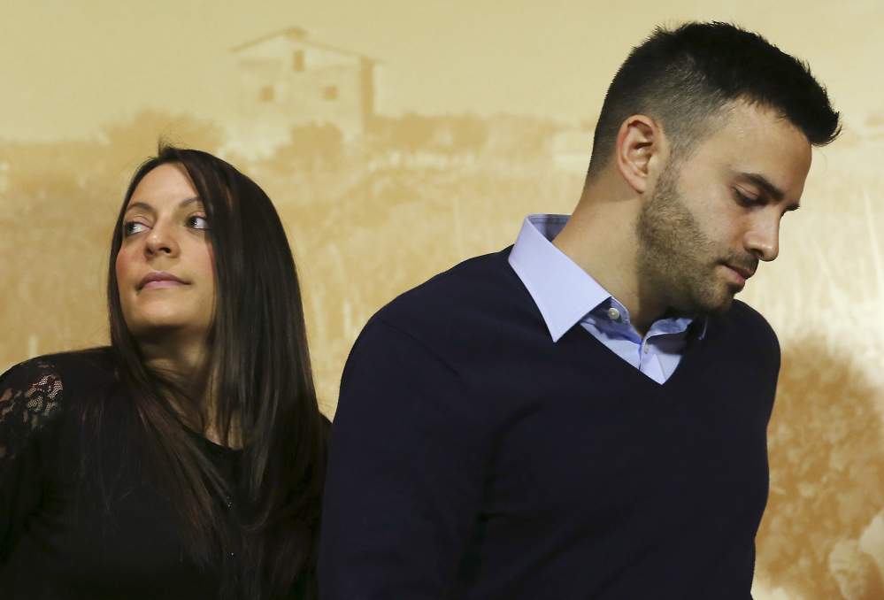 Meredith Kercher’s sister Stephanie and brother Lyle arrive for a news conference Jan. 31 in Florence, Italy. Rarely has the family discussed the case in the public eye.