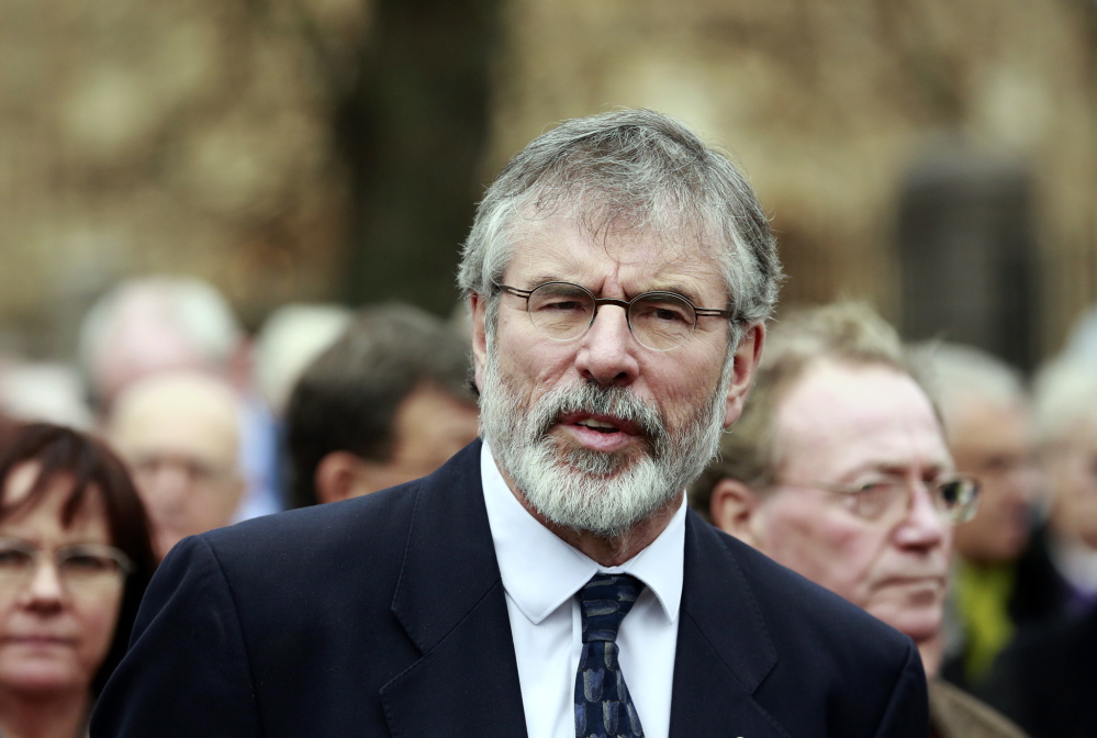 Sinn Fein President Gerry Adams attends the funeral of Father Alec Reid at the Clonard Monastery in west Belfast in November. Reid was a key player in helping negotiate the Northern Ireland peace process.