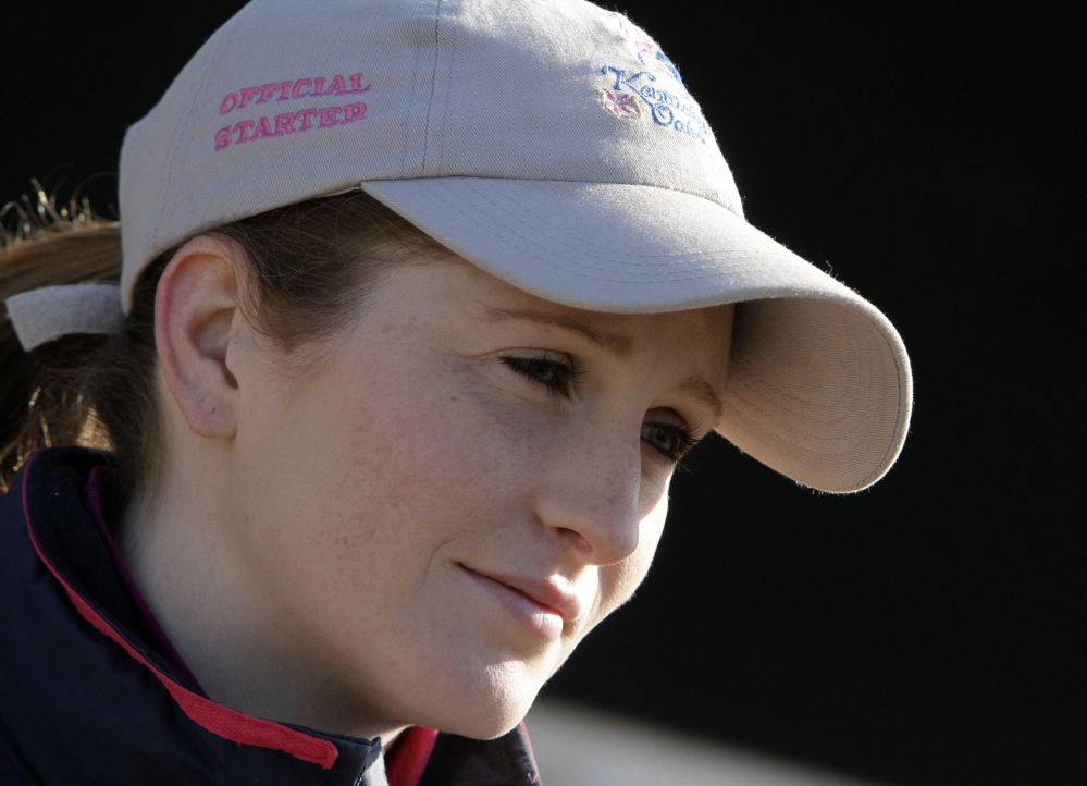 Jockey Rosie Napravnik answers questions at Churchill Downs on Thursday in Louisville, Ky.
