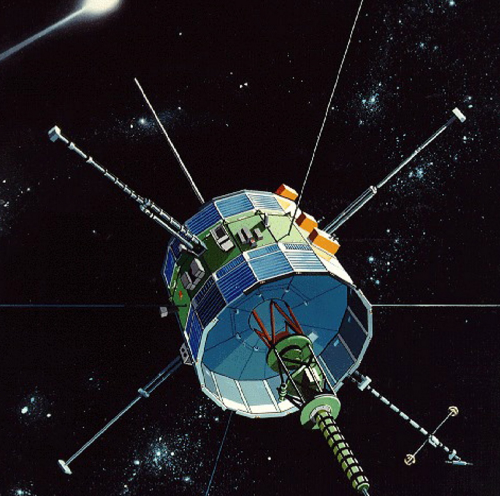 Launched in 1978 to study space weather, the ISEE-3, as depicted in an artist’s conception, will be revitalized from afar if a collection of modern space buffs succeeds without any NASA funding.