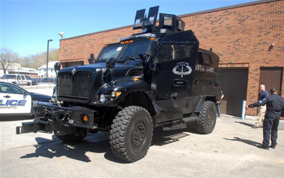 Willimantic, Conn.’s war-tested Mine Resistant Ambush Protected vehicle is parked outside the village’s Police Department. The MRAP was given to the town by the U.S. military and will be used by the department’s SWAT team to deploy officers safely, rescue officers and residents, and negotiate in barricade situations.