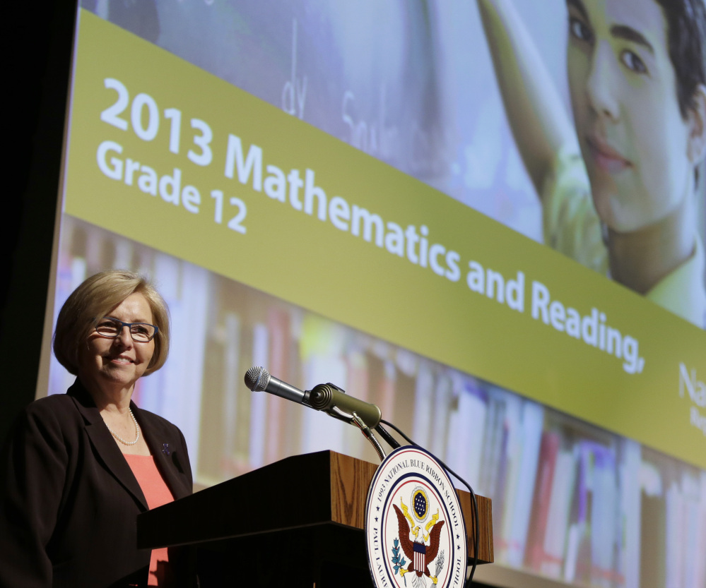 Cornelia Orr, executive director of the National Assessment Governing Board, announces results Wednesday in Washington of a study that reflects poorly on U.S. students.
