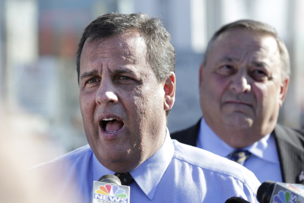 Govs. Chris Christie and Paul LePage make an appearance at Becky’s Diner on the Portland waterfront in this May 7, 2014, photo.