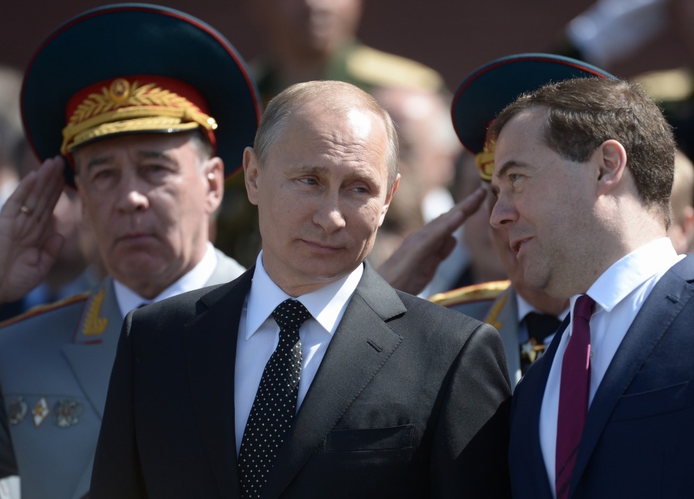 Russian President Vladimir Putin attends a wreath-laying ceremony Thursday in Moscow on the eve of Victory Day marking Nazi Germany’s surrender in World War II.