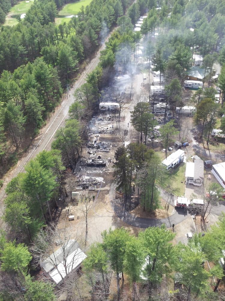 Damage to the Wagon Wheel RV Resort and Campground in Old Orchard Beach is apparent in this aerial photo taken from a Maine Forest Service helicopter.