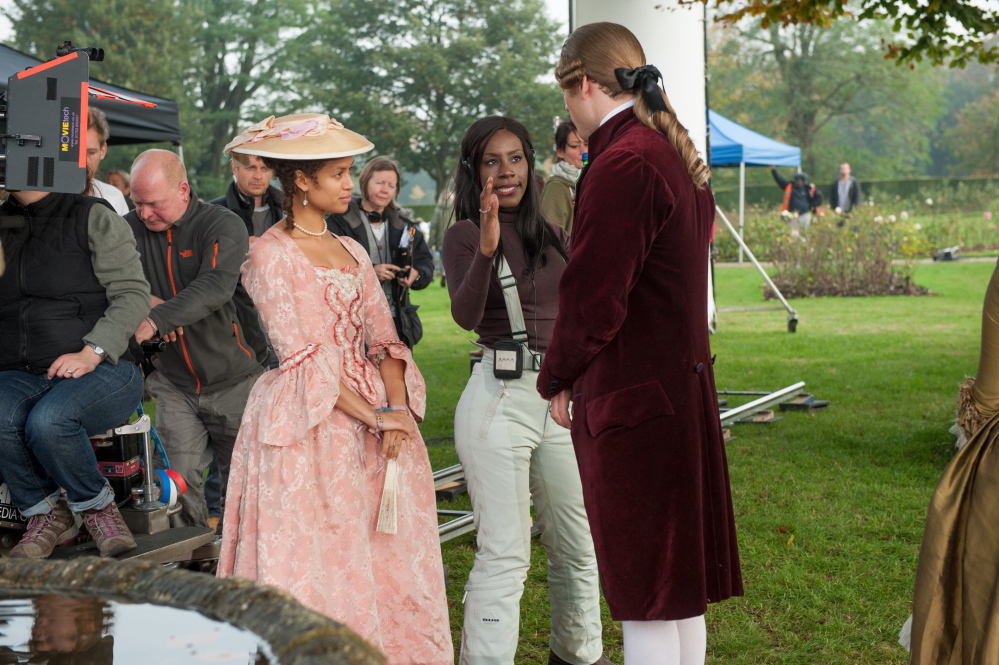 Mbatha-Raw, director Amma Asante and James Norton on the set of “Belle.”