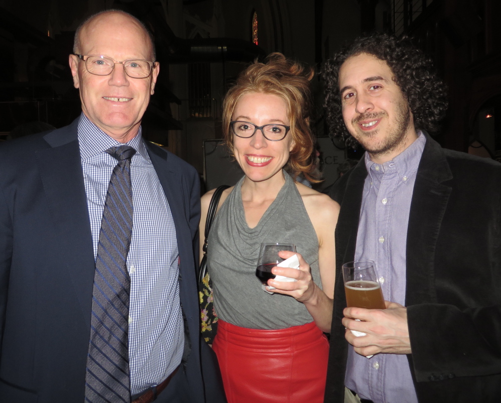 Julian Sweet, left, Dorothy Royle and Marc LeVasseur, all of Portland, at the benefit for domestic violence victims.