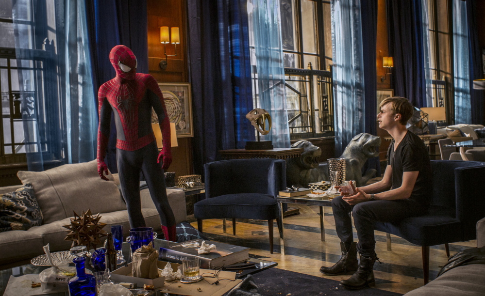 Andrew Garfield, left, and Dane DeHaan in “The Amazing Spider-Man 2.”