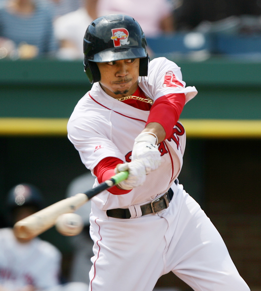 Though Mookie Betts failed to get on base Saturday for the first time in 67 regular-season games, he did drive in two runs with infield grounders that helped the first-place Portland Sea Dogs edge the Trenton Thunder 4-3 at Hadlock Field.