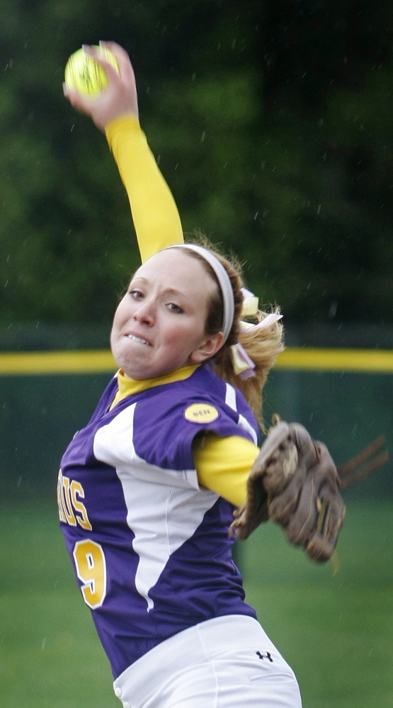 Brittany Bell of Cheverus pitched a two-hitter Monday with 12 strikeouts and one walk as the Stags continued their strong rebound season with a 4-0 victory against Bonny Eagle at Standish.