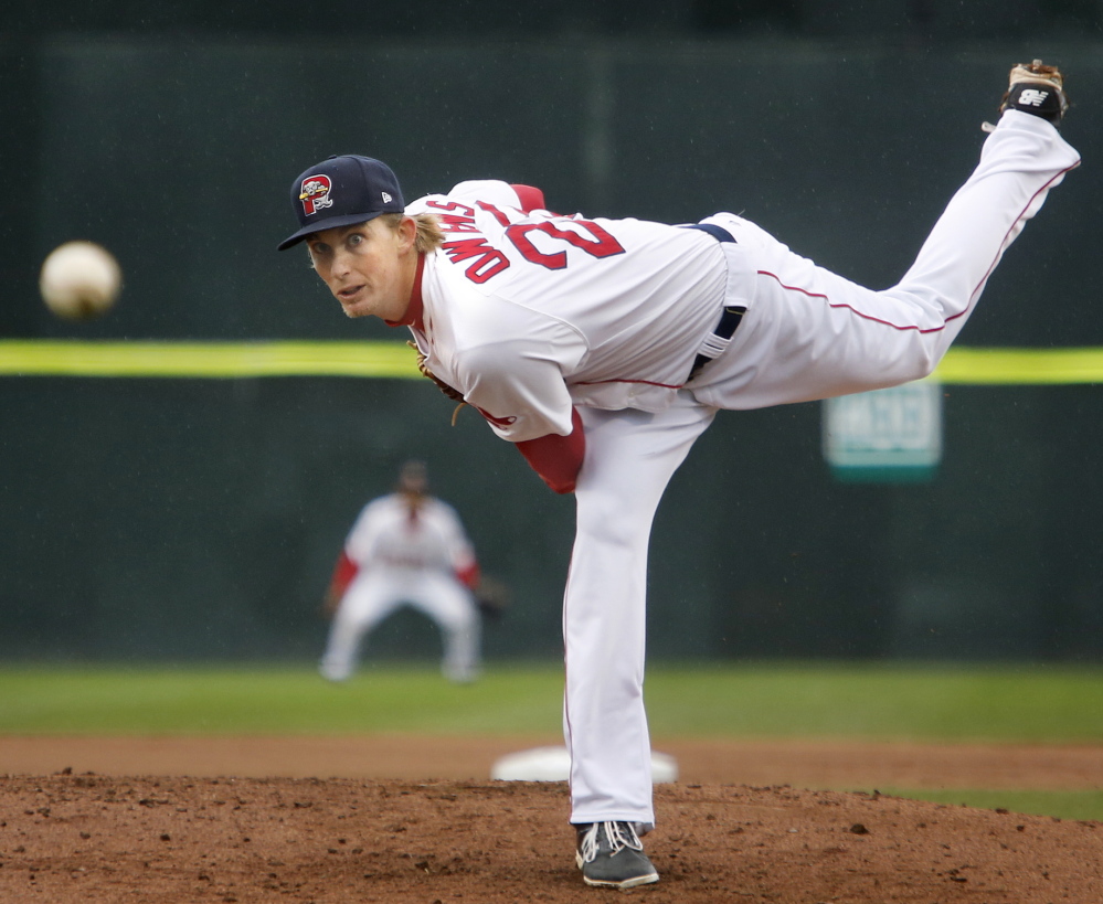 Henry Owens of the Portland Sea Dogs looked dominant again Monday night at Hadlock Field, but again was out of the game early, leaving after four innings and 89 pitches. Owens strikes out so many that his pitch count rises when he also issues walks.