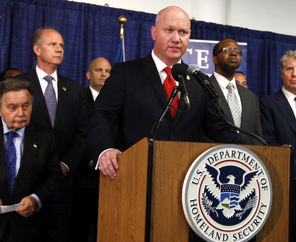 Homeland Security Investigations Special Agent James Haynes announces one of the largest local roundups ever of people who seek to anonymously share child porn online Wednesday in New York. Police seized nearly 600 computers and other devices.