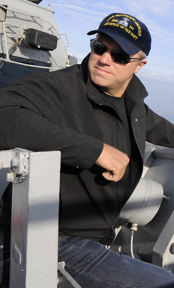 Actor Adam Baldwin from the new series “The Last Ship” stands on the deck of the USS Oak Hill on Wednesday.