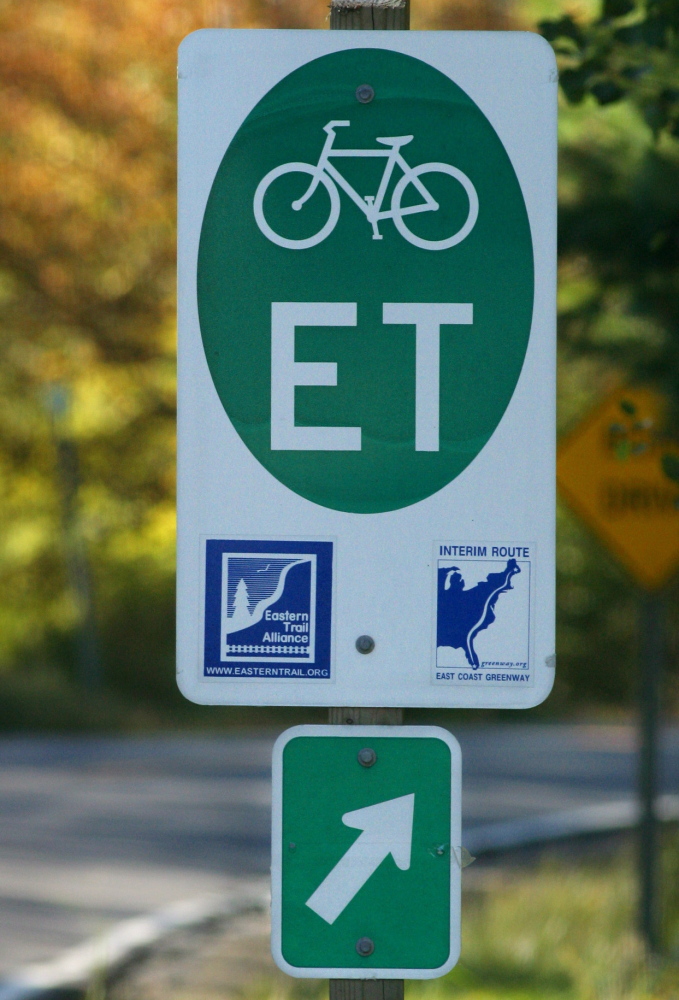 An Eastern Trail sign along Broadturn Road in Scarborough is part of a well-signed route for cyclists.