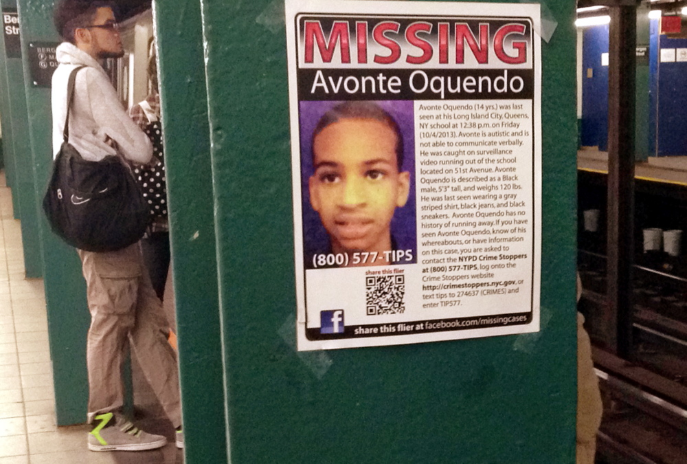 A missing poster displayed in New York last Oct. 21 asks for help in finding Avonte Oquendo, a 14-year-old with autism who was last seen Oct. 4 walking out of his school. He was found dead in a river three months later. Making GPS units more accessible to families of children with autism is a worthy goal, but lower-tech strategies for ensuring the safety of children with autism shouldn’t be overlooked.