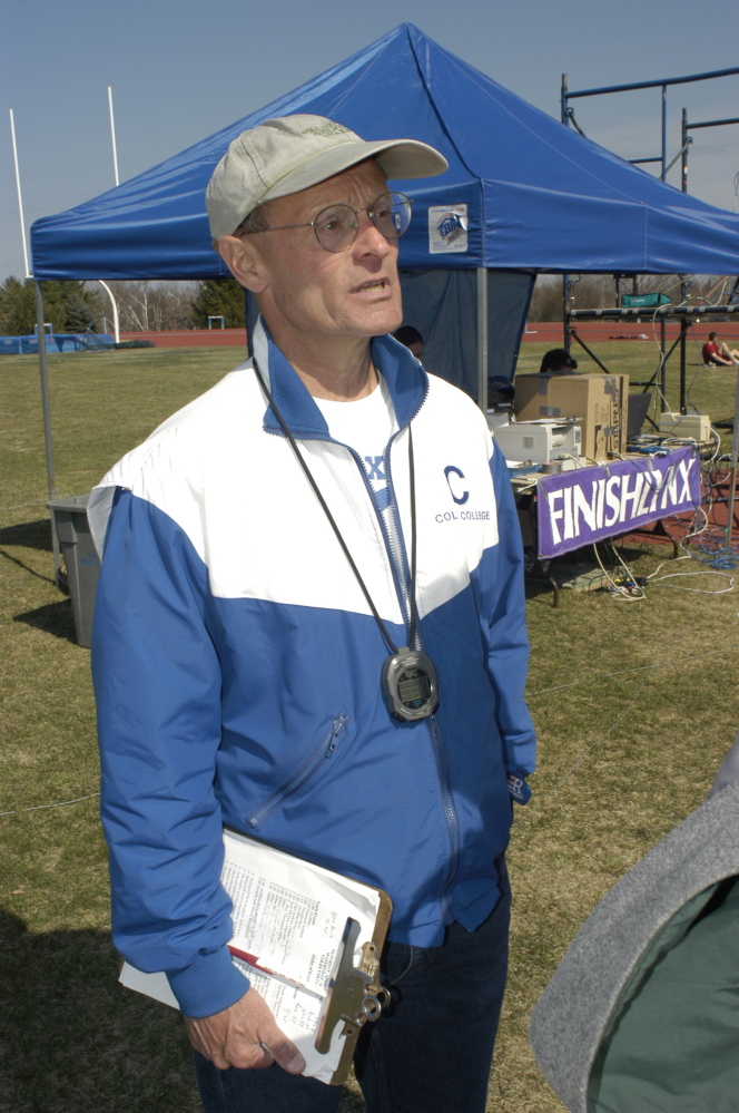 Coach: Jim Wescott coached the Colby track and field team for 25 years, from 1978 to 2003. Photo by Jeff A. Earickson / Courtesy of Colby College