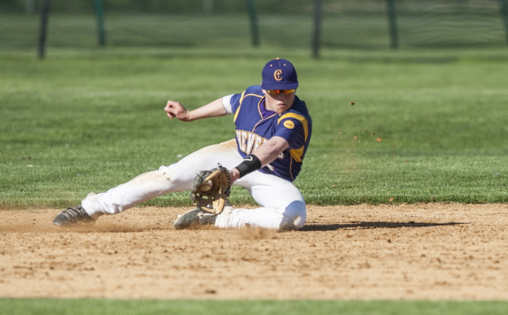 Matt LaPoint of Cheverus fields the ball during a game Thursday. Thornton improved to 7-6-1 with the nine-inning victory that dropped the Stags to 7-6.