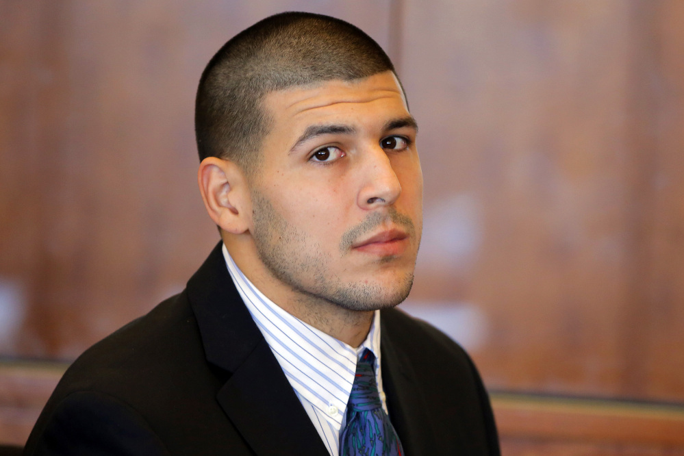 Aaron Hernandez at a pretrial court hearing in Fall River, Mass. in 2013. The Associated Press