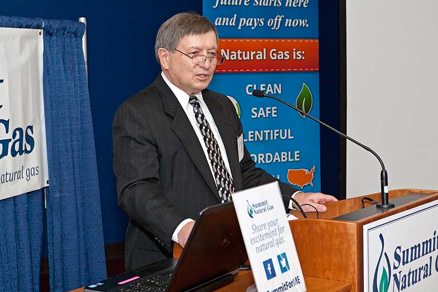 Mike Minkos, president at Summit Natural Gas of Maine, spoke at Thomas College in December about how natural gas will help Thomas College save on their energy costs.