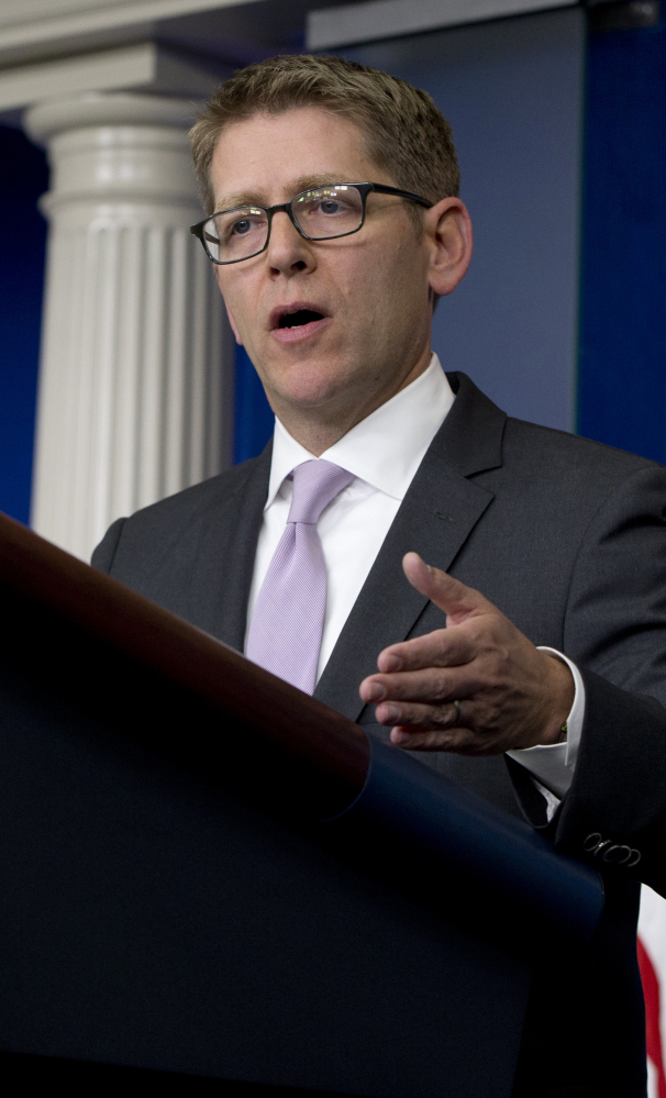 Jay Carney, White House press secretary, speaks to media at the White House in Washington on Thursday. The Associated Press