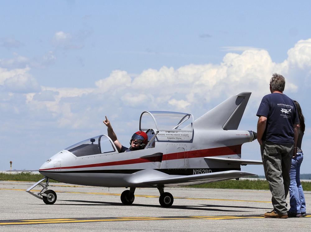 Pilot Peter Reny of Augusta taxis Monday on the tarmac of the Augusta State Airport before taking off in his Bede-BD5 microjet. 