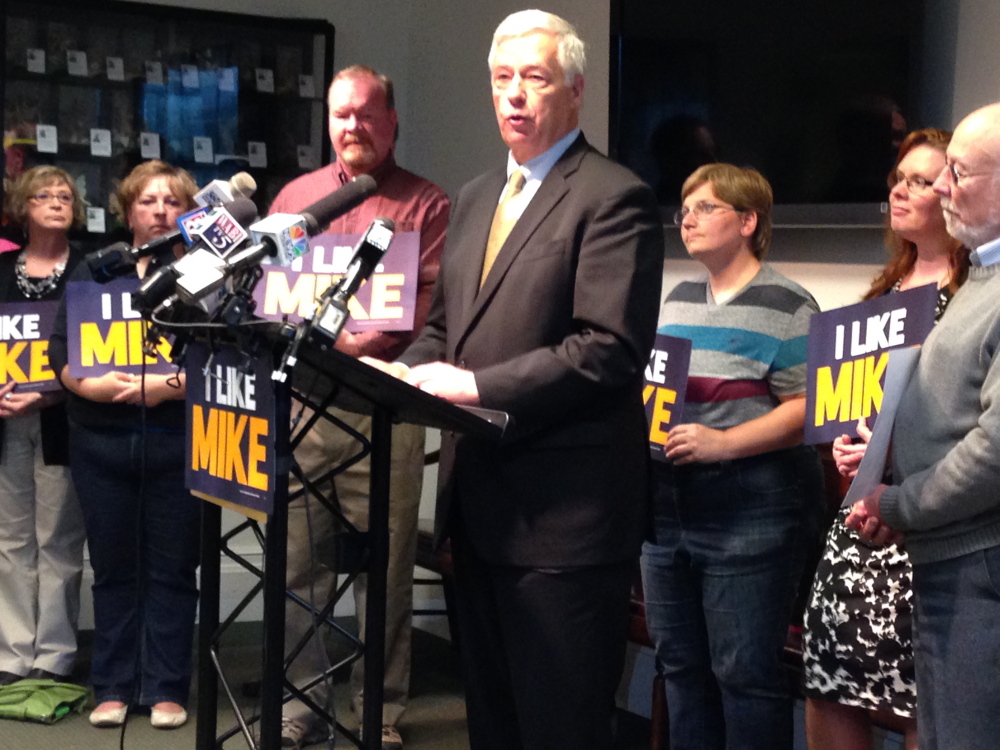 U.S. Rep. Mike Michaud, a Democratic candidate for governor, unveils a proposal Thursday to provide oversight of the Maine Department of Health and Human Services. Steve Mistler/Staff Writer