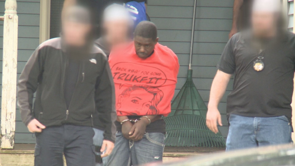 File Photo Courtesy WCSH-TV, Channel 6 Jacques Victor is arrested in May. He was one of a dozen people charged at the time in connection with a suspected Androscoggin County drug ring.