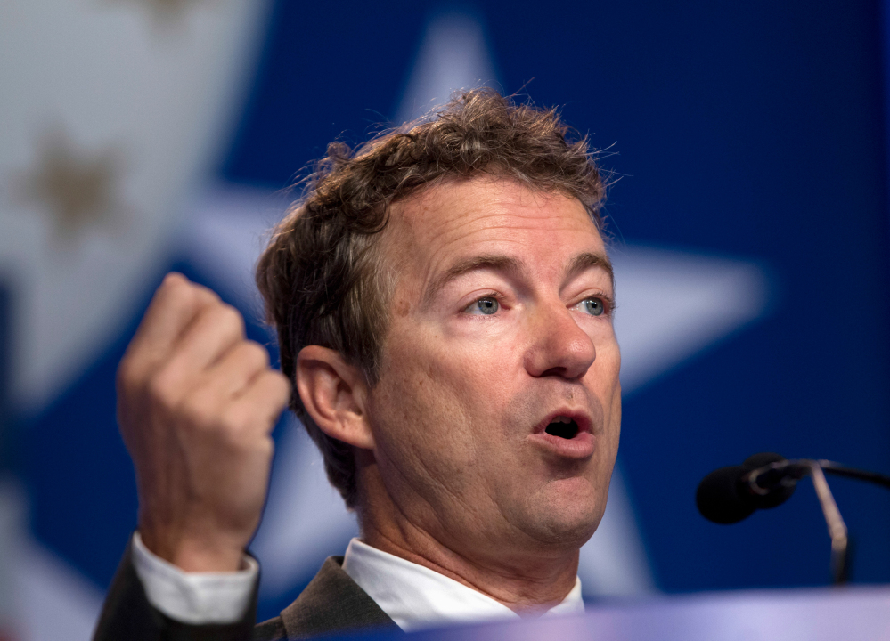 The Associated Press File Photo/Jose Luis Magana In this October 2013 file photo, Sen. Rand Paul R-Ky. speaks during the Values Voter Summit, held by the Family Research Council Action in Washington. Paul is weighing a dual run for the White House and U.S. Senate in 2016.