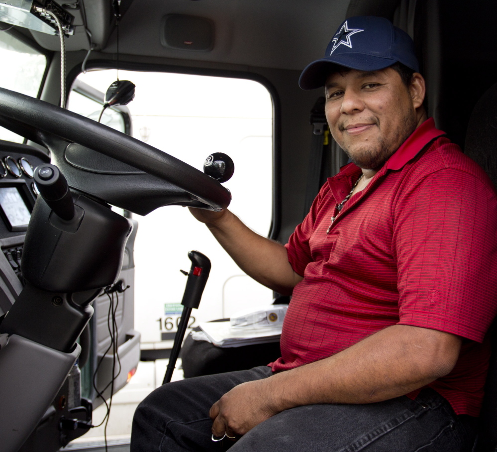 Trucker Cesar Solis, at the Maine Turnpike service plaza in Kennebunk on Thursday, says that when he gets tired, he just pulls over and rests. Gabe Souza/Staff Photographer