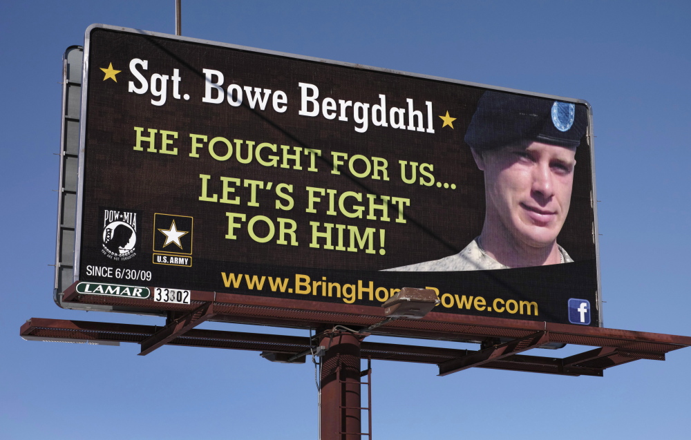 A billboard near Spokane, Wash., seen in February, calls for the release of U.S. Army Sergeant Bowe Bergdahl. His release, however, has become a public relations imbroglio for the White House. Reuters