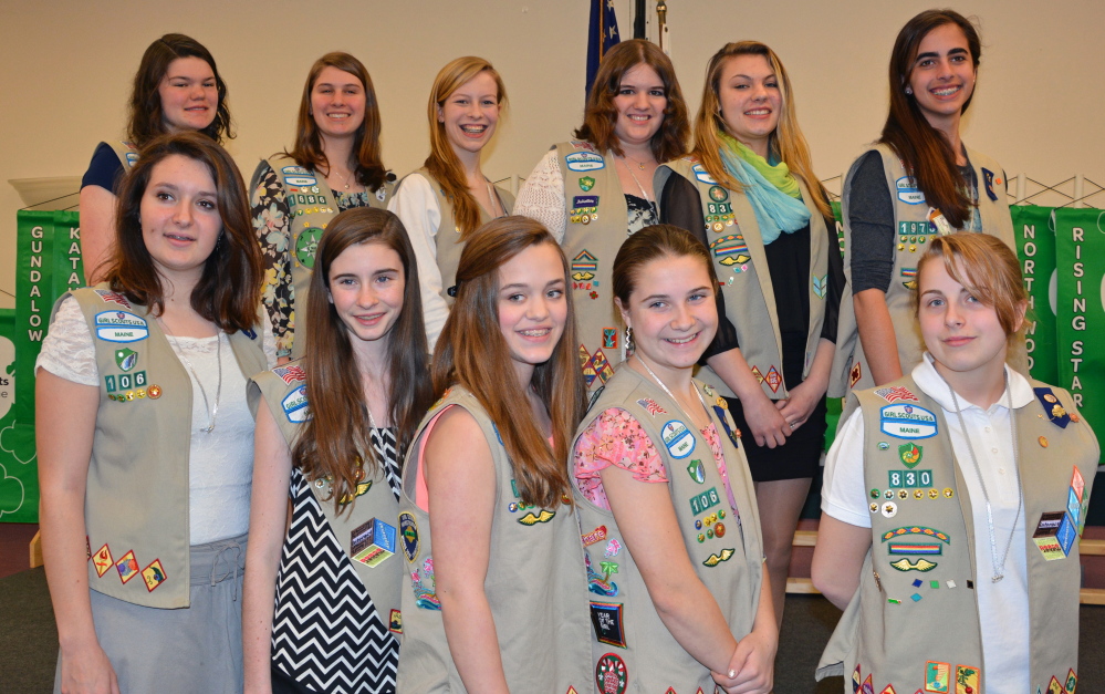 Girl Scout Silver Award recipients included, back row from left, Hannah Smith-Erb, Kathryn Landry, Natalie Swisher, Katie Fleming, Alexandrea Hanscom Willey, and Jessica Brown; front row from left, Jillian Brown, Erin O’Donovan, Becca Hamlen, Kelsey Currier, and Sara Johnson. Photo courtesy Cortney Smart