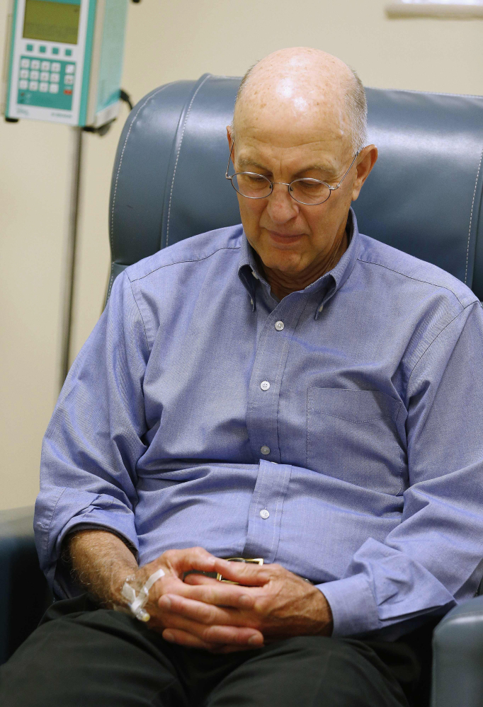Peter Bristol of Wakefield, R.I., was the first recipient of an IV infusion for the three-year trial. Bristol’s mother died of Alzheimer’s and his brother has been diagnosed with the disease.
