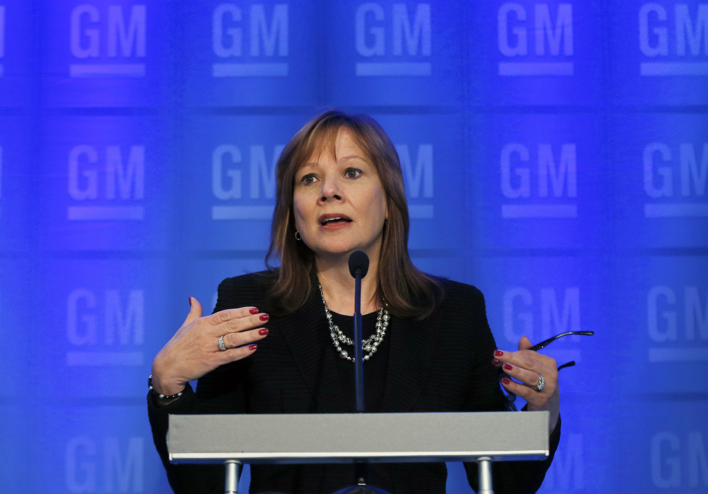 General Motors CEO Mary Barra speaks during a news conference prior to the company’s annual shareholder meeting in Detroit, Tuesday.