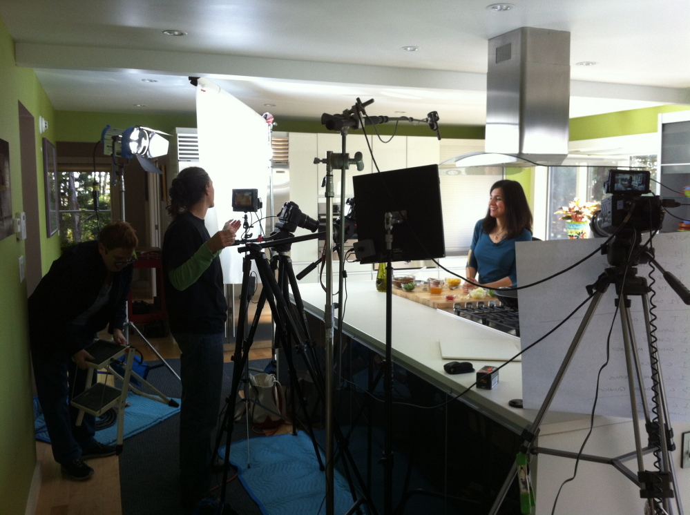  Chef Terry Hope Romero smiles for the camera while filming season two of “Vegan Mashup.” Courtesy of Delicious TV 