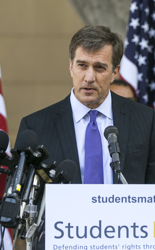 David Welch, founder of Students Matter, speaks in Los Angeles on Tuesday. The Associated Press 