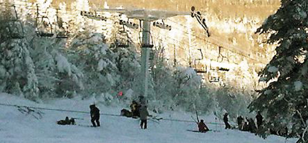 File Photo Five chairs derailed and their occupants fell 25 to 30 feet on Dec. 28, 2010. Michael Katz, a former Delaware legislator who was seriously injured, is suing the Carrabassett Valley resort.