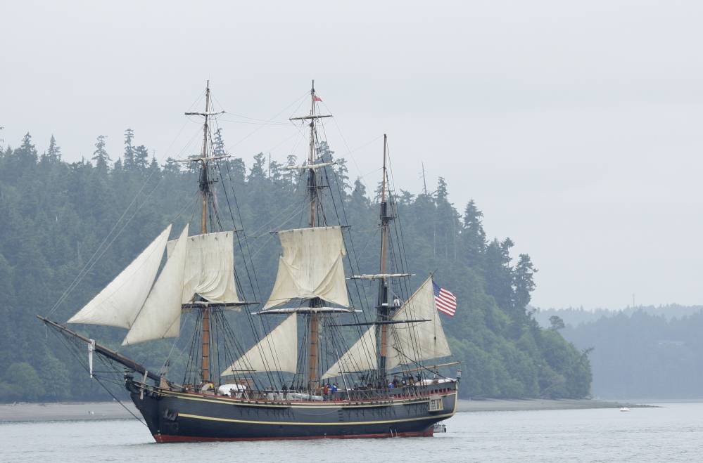 The HMS Bounty sails near Point Defiance Park in Commencement Bay near Tacoma, Wash., in 2008. The Associated Press