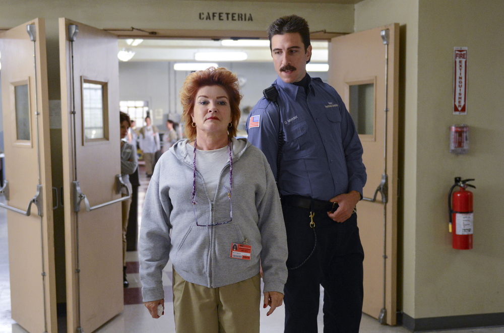 Kate Mulgrew, left, as Galina “Red” Reznikov and Pablo Schreiber as George “Pornstache” Mendez in “Orange Is the New Black.” The second season of the Netflix series is now available for streaming.