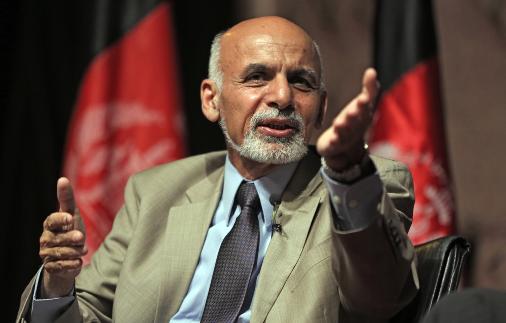Afghanistan presidential candidate Ashraf Ghani Ahmadzai speaks during his last campaign rally in Kabul, Afghanistan, on June 11. The Associated Press