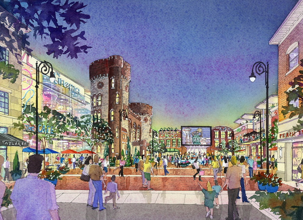 This artist rendering provided by MGM Resorts International shows part of the proposed $800 million casino complex in Springfield, Mass.