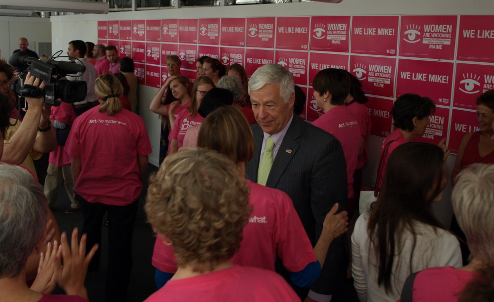 U.S. Rep. Mike Michaud speaks to supporters at a news conference at which Planned Parenthood announced its support for his candidacy for governor Monday in Portland.