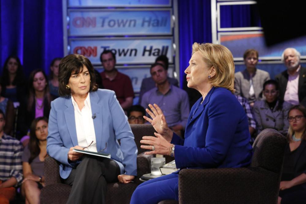 Hillary Rodham Clinton speaks during CNN’s Town Hall interview on Tuesday, June 17, 2014, in New York. The former secretary of state expressed caution Tuesday about the United States working with Iran to combat fast-moving Islamic insurgents in Iraq, saying the U.S. needs to understand “what we’re getting ourselves into.”