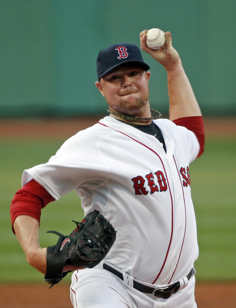 Boston Red Sox starting pitcher Jon Lester throws one in against the Minnesota Twins in the first inning of a baseball game at Fenway Park in Boston, Tuesday, June 17, 2014.