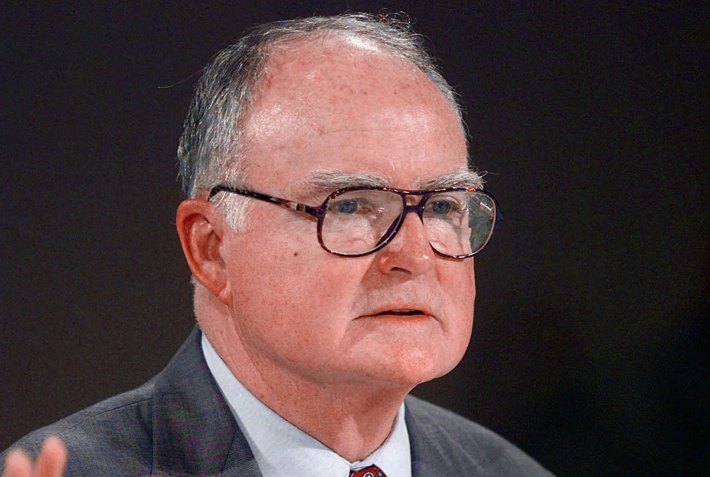 This July 28, 1997 file photo shows William Ruckelshaus, the first EPA administrator under President Nixon and who also served under President Ronald Reagan, speaking in Las Vegas. Top environmental regulators for four Republican presidents told Congress on Wednesday what many Republican lawmakers won’t: Action is needed on global warming.