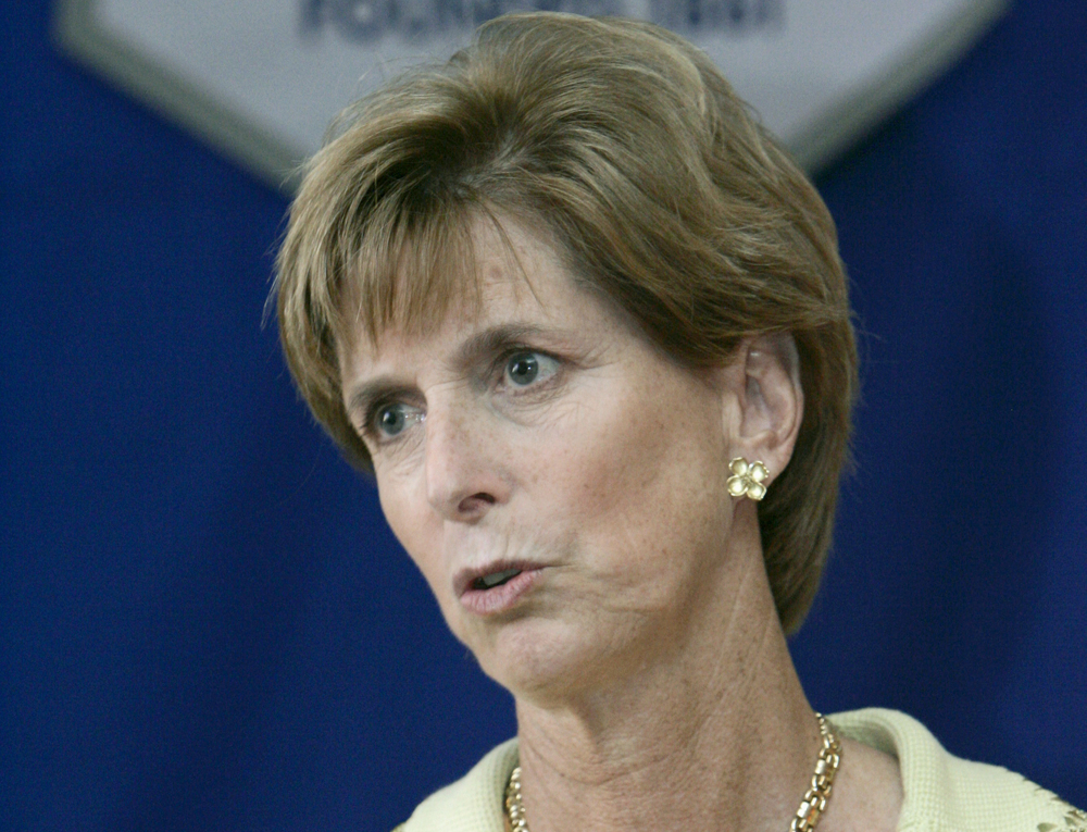 This March 10, 2006 file photo shows former Environmental Protection Agency (EPA) Administrator Christine Todd Whitman speaking in Decorah, Iowa. Top environmental regulators for four Republican presidents told Congress on Wednesday what many Republican lawmakers won’t: Action is needed on global warming.