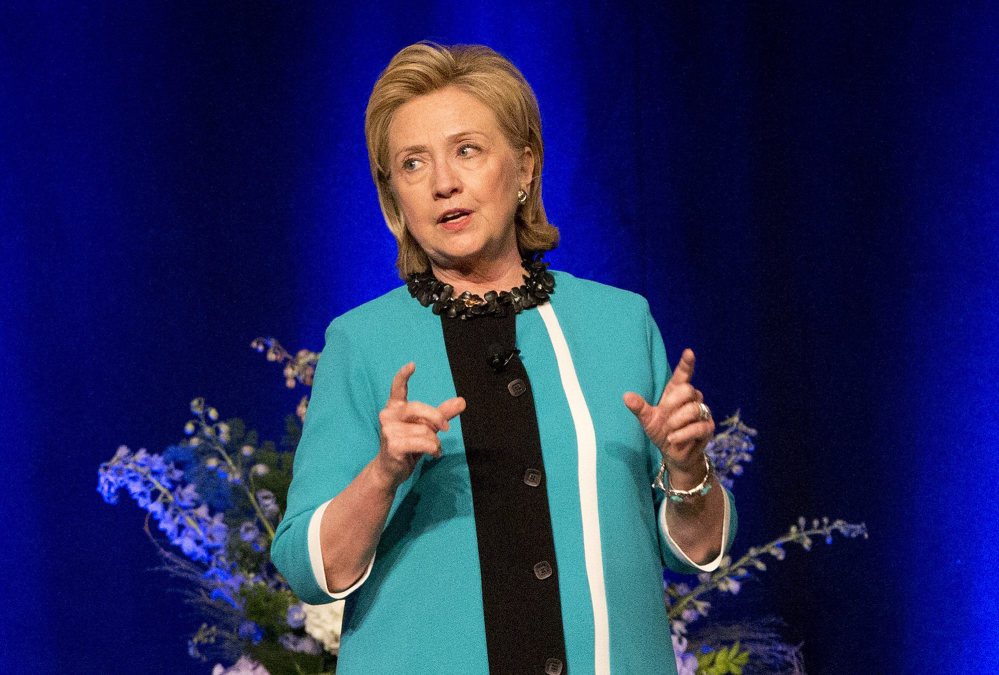 Former U.S. Secretary of State Hillary Rodham Clinton delivers a keynote address during a luncheon in Edmonton, Alberta on Wednesday June 18, 2014.